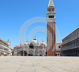 Nobody in Saint Mark Square in Venice in Italy during lockdown