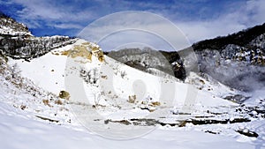 Noboribetsu onsen snow mountain bluesky hell valley