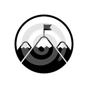 Mountain peak with flag icon symbol, Business concept, Goal achievement successful, Flat design vector illustration.