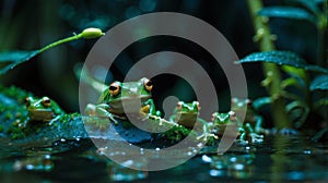 The Nocturnal Five Glass Frogs In The Amazon Forest