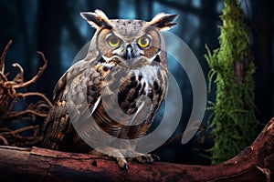 Nocturnal Great horned owl bird. Generate Ai