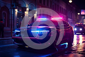 Nocturnal guardians police car lights patrol the citys silent streets