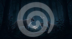 a nocturnal journey: bioluminescent civets in a moonlit forest - generated using ai photo