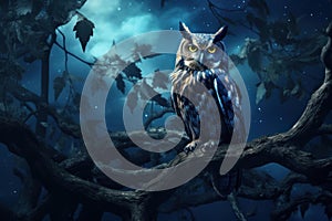 Nocturnal Owl forest bird night. Generate Ai