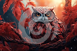 Nocturnal Owl leaves forest nature. Generate Ai