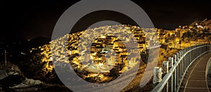 Nocturnal panoramic view of Prizzi, Italy