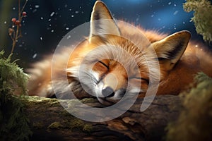 Nocturnal Sleeping wild fox. Generate Ai
