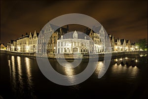 Nocturnal view of a canal in Bruges