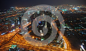 Nocturnal view from the observation deck. Burj Khalifa. Dubai, UAE