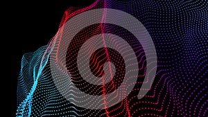 Node 3d data array. Dots organized to network data flow. Deep big surface nodes as mesh grid. Vector colorful background