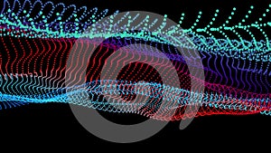 Node 3d data array. Dots organized to network data flow. Deep big surface nodes as mesh grid. Vector colorful background