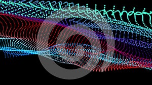 Node 3d data array. Dots organized to network data flow. Deep big surface nodes as mesh grid. Vector colorful background