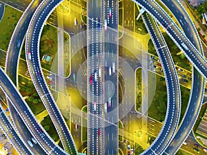 Top-down view of node interchange between Nanda Avenue and Panyu Avenue in the evening