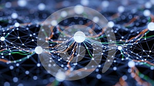 Nodes are interconnected by thin lines forming a complex web