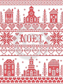 Noel Nordic Christmas pattern including Nordic Christmas scenery Winter Village Church , house, cottages,town hall cross stitched