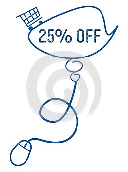 NOFT: Discount Twenty Five Percent Off Computer Mouse Blue Shopping Cart Text Bubble