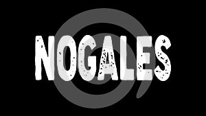 Nogales. Animated letters. Motion inscription. White letters from drops, liquid. Cartoon style. Transparent Alpha channel.