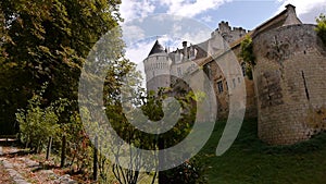 NOGENT-LE-ROTROU, FR - AUGUST 23. 2018: ChÃ¢teau des comtes du Perche, trees, PAN