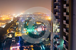 Noida city scape with colorful lights on Diwali photo