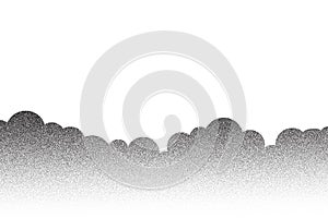 Noise gradient mountain background. Grainy stipple landscape. Abstract grunge clouds and trees. Halftone vector