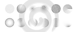 Noise gradient shape. Various Circles with grain texture. Black noise gradient Isolated. Halftone dotted round vector