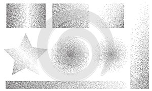 Noise grain gradient background, dot pattern spray effect set