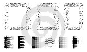 Noise grain gradient background, dot pattern spray effect set