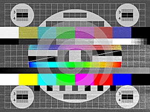 Noise grain, TV signal test screen, retro television color glitch pattern, vector background. TV signal test screen with grain