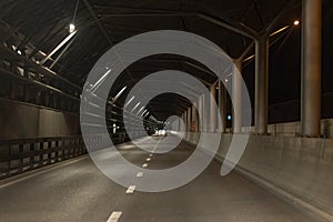 Noise pollution protection architecture in Chiasso, Switzerland, at night