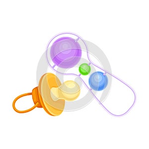 Noisy Baby Rattle and Baby Teat as Pacifying Object Vector Illustration