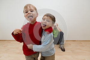 Noisy children annoying adult photo