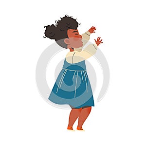 Noisy Little Girl with Raised Hands Claiming Attention Vector Illustration