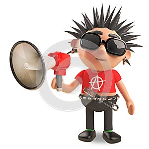 Noisy punk rocker is speaking through an amplified megaphone, 3d illustration