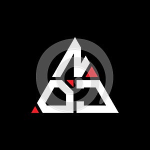 NOJ triangle letter logo design with triangle shape. NOJ triangle logo design monogram. NOJ triangle vector logo template with red