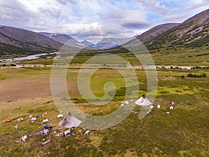 Nomad herding camp in the summer, Yamal, Russia