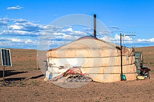 Nomad life of Mongolian on savanna