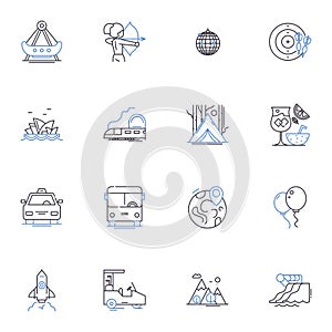 Nomadic roamers line icons collection. Wanderlust, Explore, Adventure, Free-spirited, Vagabond, Itinerant, Roam vector