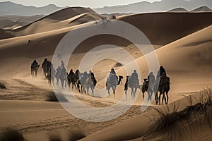 nomadic tribe making their way through the dessert on long journey