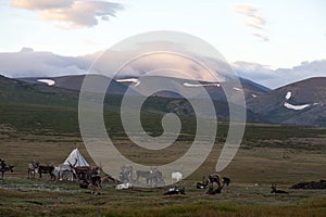 Nomadic Tsaatan home in northern Mongolia photo