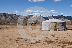 Nomadic yurt in desert