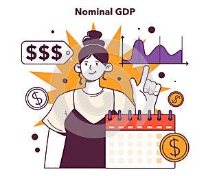 Nominal GDP concept. Growing gross domestic product. Monetary measure