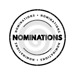 Nominations - part of the process of selecting a candidate for either election, or the bestowing of an honor or award, text