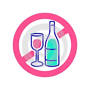Non alcohol, sober line color icon. Beverage intolerance. Isolated vector element. Outline pictogram for web page