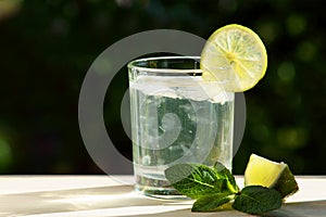 Non-alcoholic mojito with lime slice
