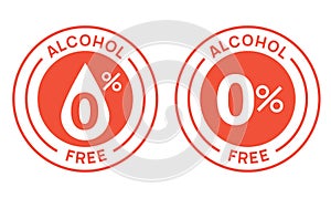 Non alcoholic round icon stamp. Zero alcohol sign seal. Alcohol free emblem mark label