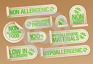 Non allergenic products and hypoallergenic materials stickers set
