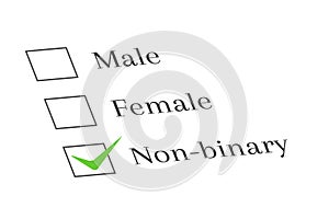 Non-binary concept with survey and check mark next to it