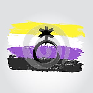 Non-binary pride flag in a form of brush stroke with nonbinary s