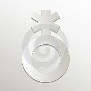 Non binary sex symbol icon, card paper 3D natural