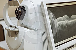 Non-contact optical coherence tomograph for visualization of the anterior and posterior segments of the eyeball. Medical equipment